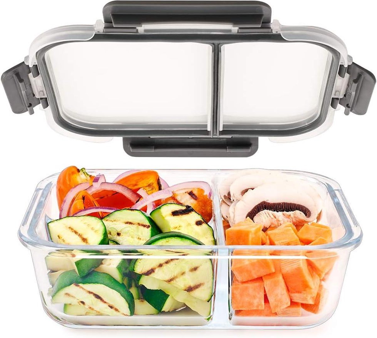 Glass Meal Prep Containers - 3 Compartments - Airtight Snap Lids - BPA Free - Microwave Freezer Dishwasher Safe - Portion Control - Food Storage Container - Set of 3 Meal Prep Containers
