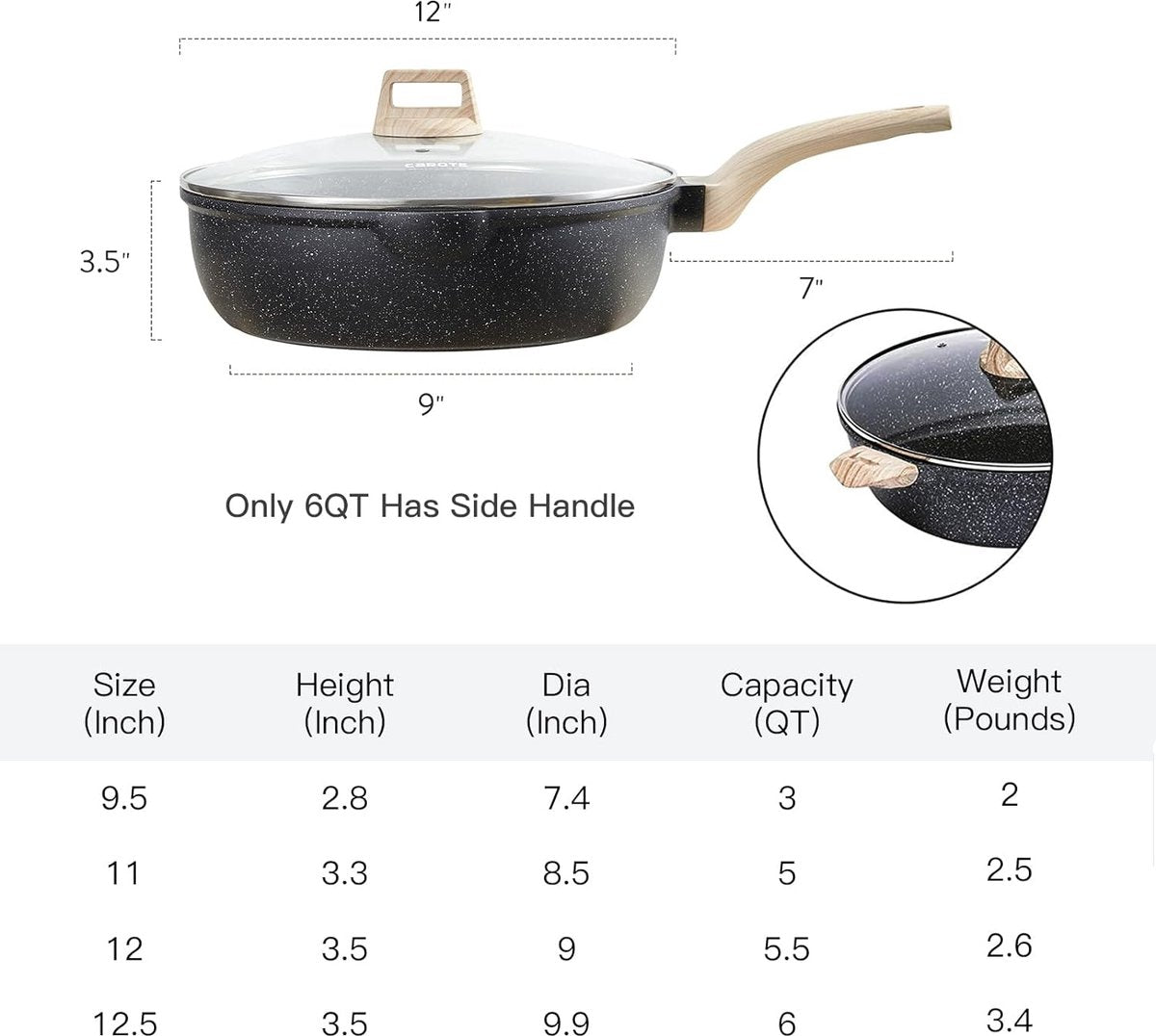 Nonstick Sauteerpan, koekenpan met deksel, graniet PFOA-vrije coating, anti kras - de perfecte koekenpan, geschikt voor alle warmtebronnen, inclusief inductie, 32cm