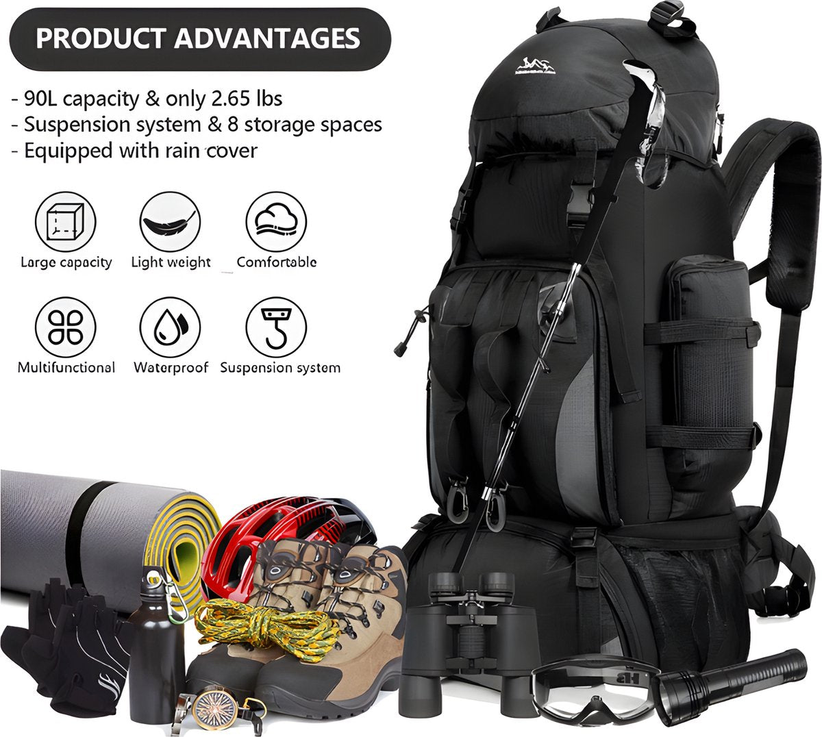 E-Shop4u® - 90L - Backpacks - Backpack - Waterdicht - Wandelen - Camping - Rugzak - Regenhoes - 90 Liter - Outdoor - Klimmen - Trekking - Rood - Backpack Organizer