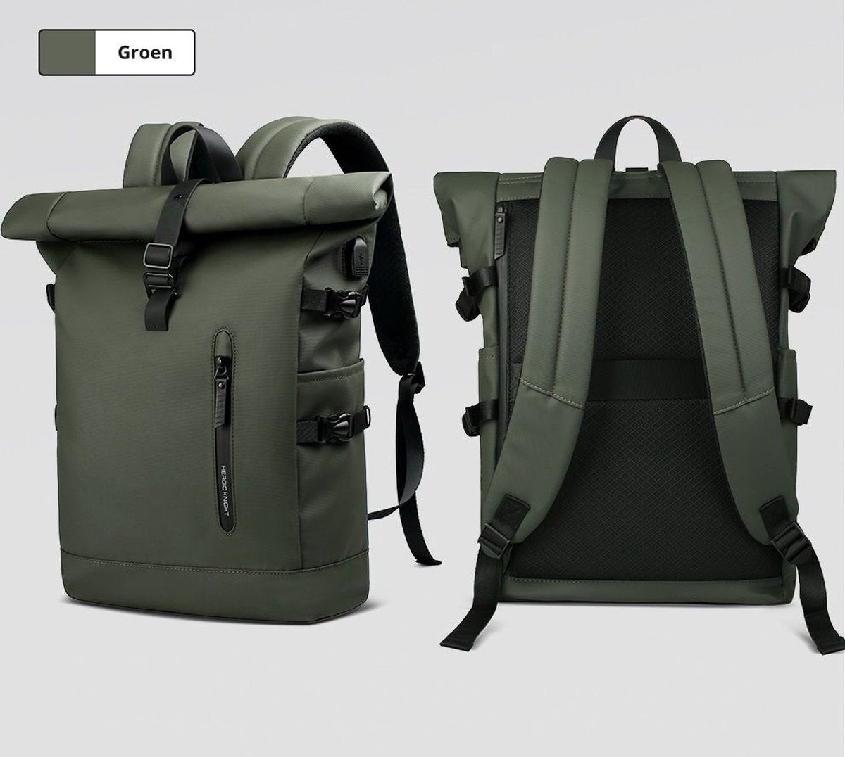 Avoir Avoir® Rolltop Backpack - Dames en Heren - Waterdicht - Laptoptas 15,6 Inch - 40 Liter Rugzak - Verstelbare Reistas - Backpack Rugzak Groen
