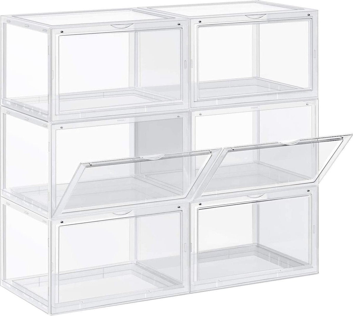 Schoenendozen, set van 6 stapelbare schoenenopbergers - Transparant Plastic - 46,36 x 28 x 22 cm