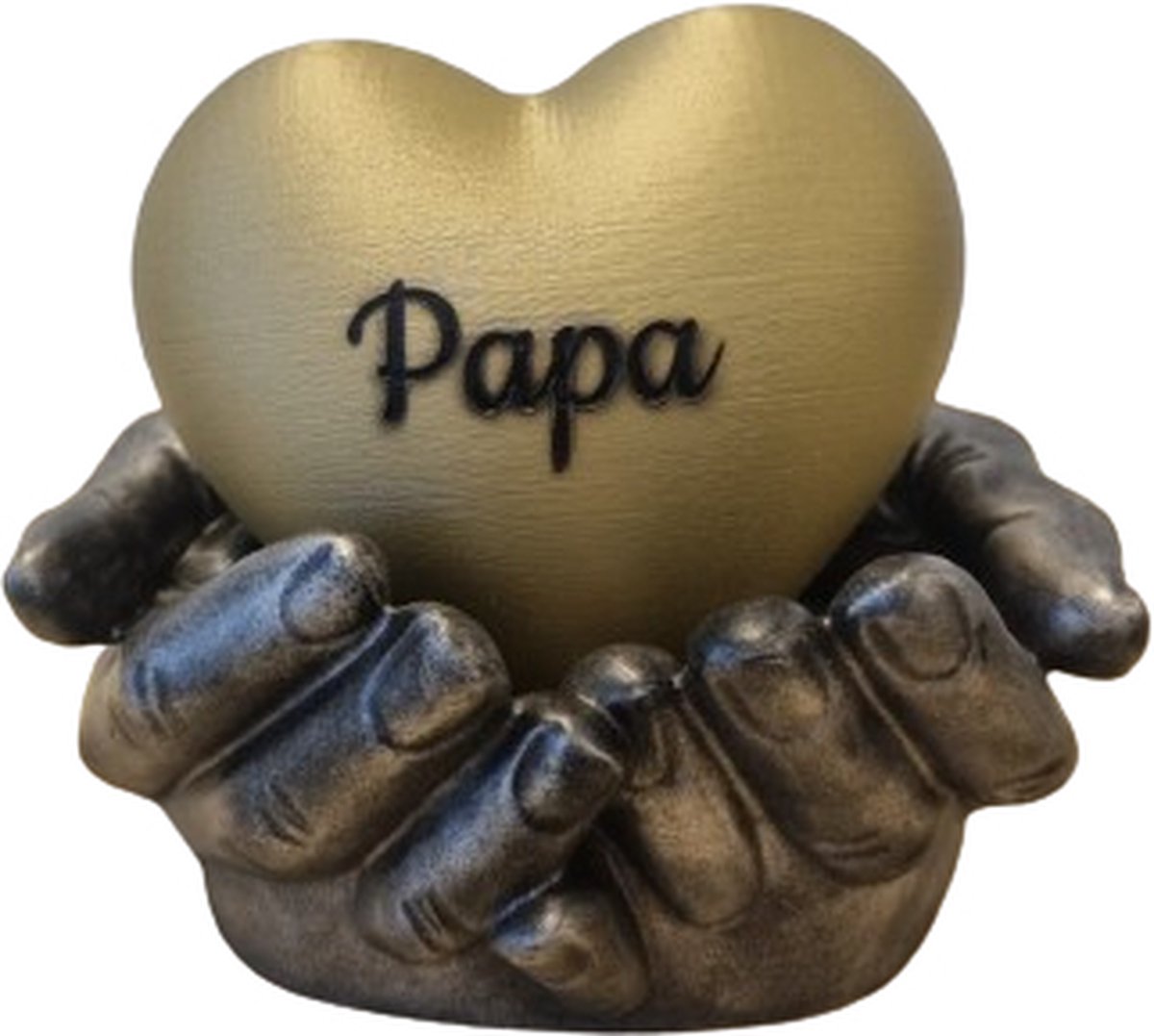 Personalized urn heart in hands - 450 ml - gold, antique silver