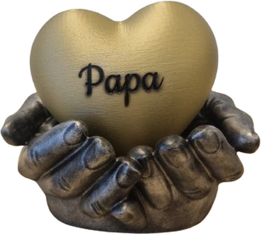 Personalized urn heart in hands - 450 ml - gold, antique silver