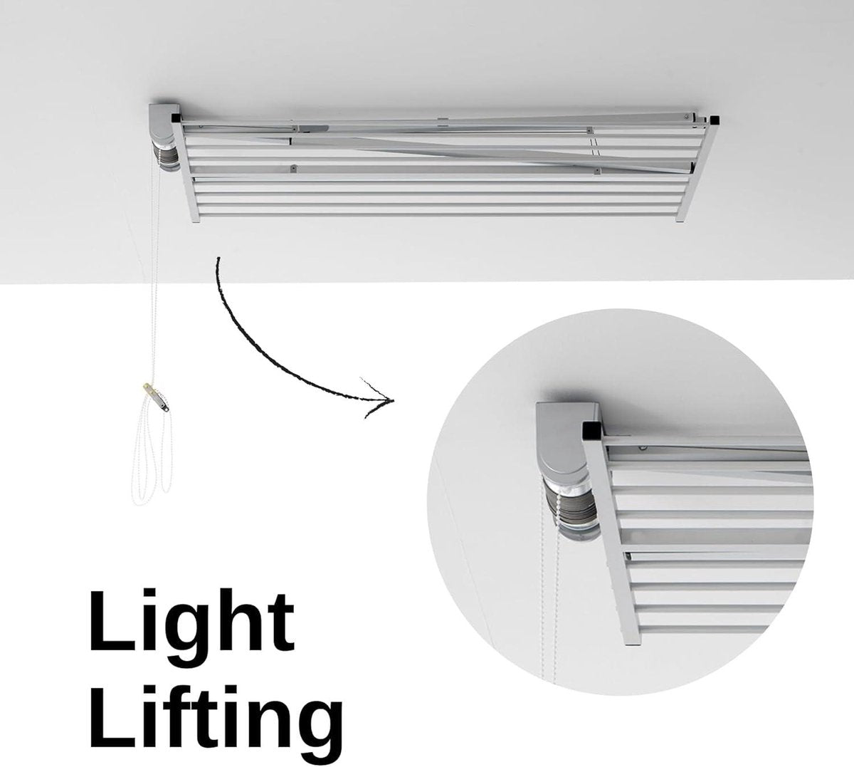 Space-saving foldable clothes drying rack for ceiling mounting - Grey 150 - Mini wall-mounted drying rack