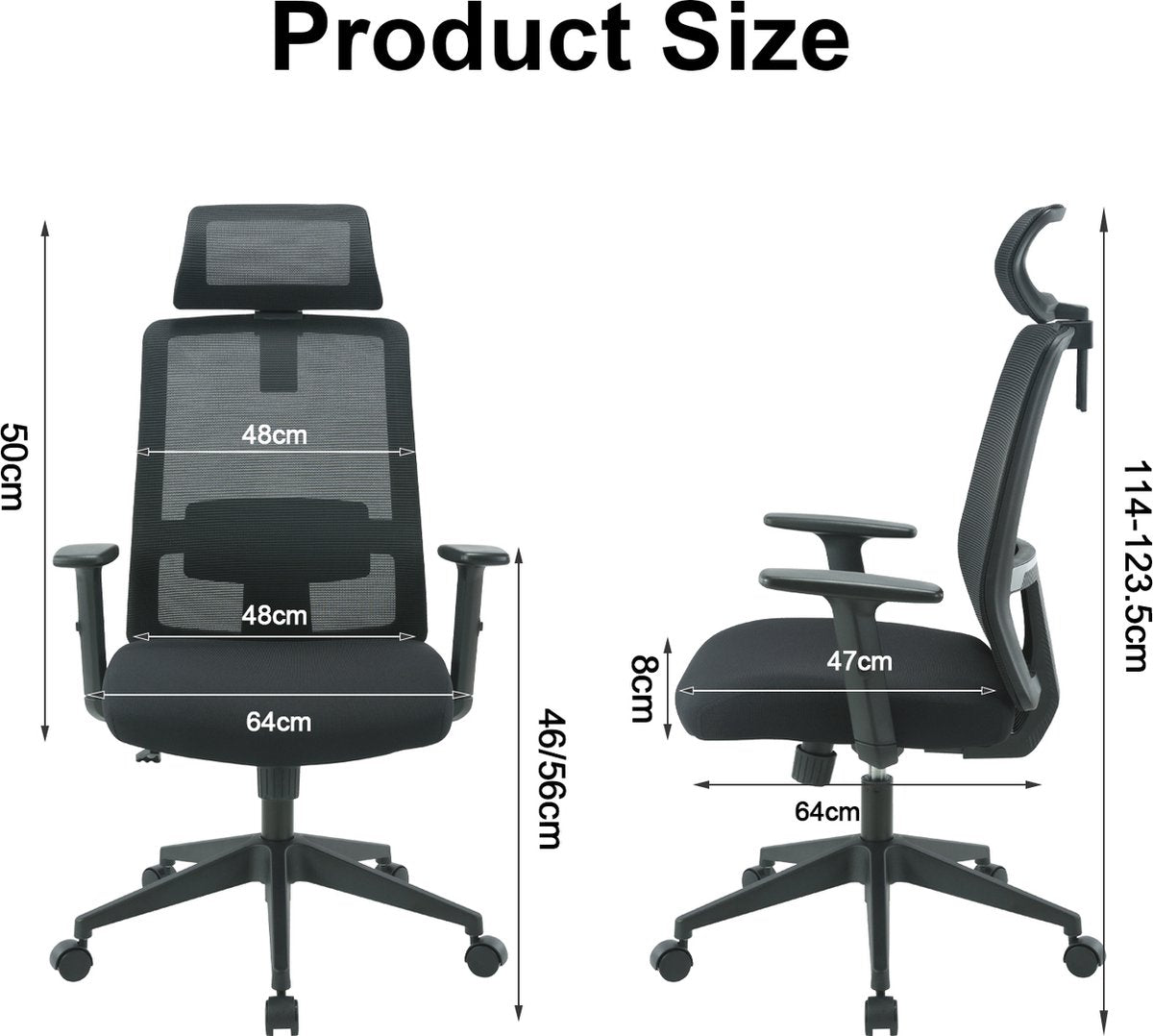 Ergonomische Bureaustoel - Bureaustoelen voor volwassenen - Ergonomische bureaustoel - In diepte verstelbare zitting - Onderstel van aluminiumlegering - Maximale belasting 150KG - Grijs