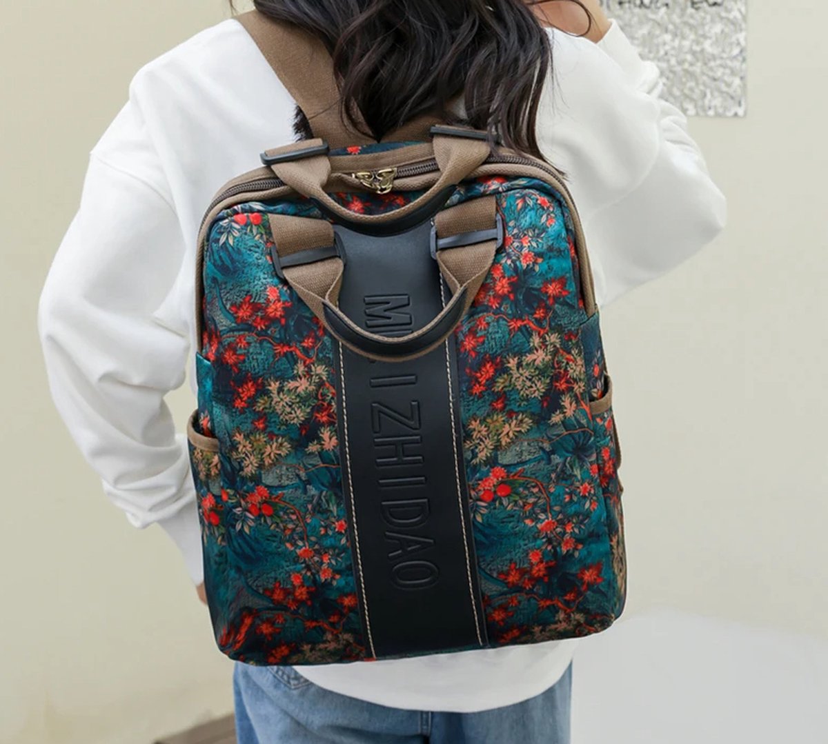 Avoir Avoir® Designer Rugzak voor Dames - Duurzaam Canvas - Grote Tas - Schooltas - Schoolrugzak - Schoolrugtas - Casual/Eenvoudig - Telefoonvak - Comfortabel Draagsysteem - Polyester Voering - Trendy Bloemenpatroon - Unisex Design