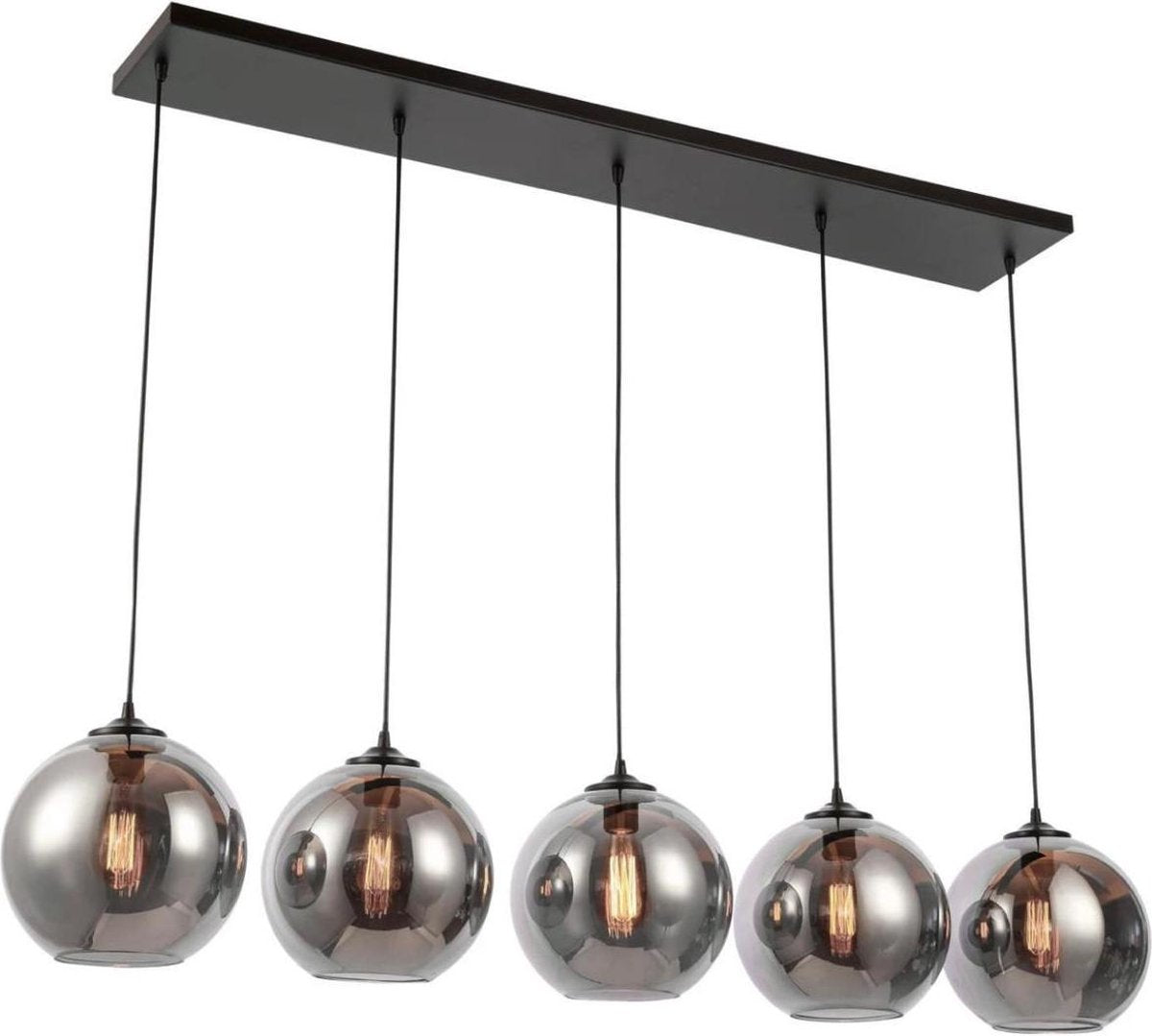5-lichts hanglamp rookglas