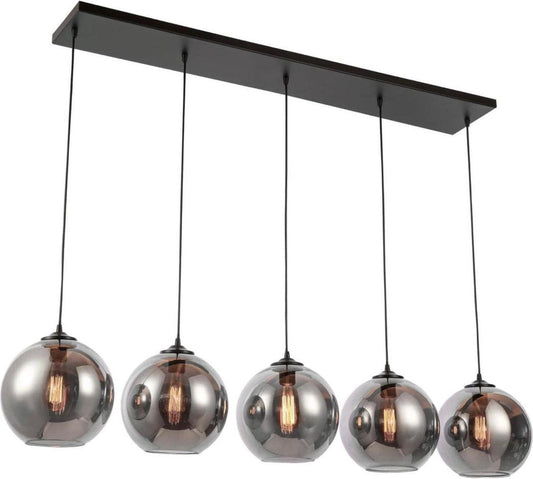 5-lichts hanglamp rookglas