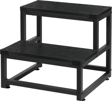 Opstapkruk 2-traps heavy duty staal en houten kruk - draagvermogen tot 220 kg - voor volwassenen en kinderen - zwart - bed keuken badkamer