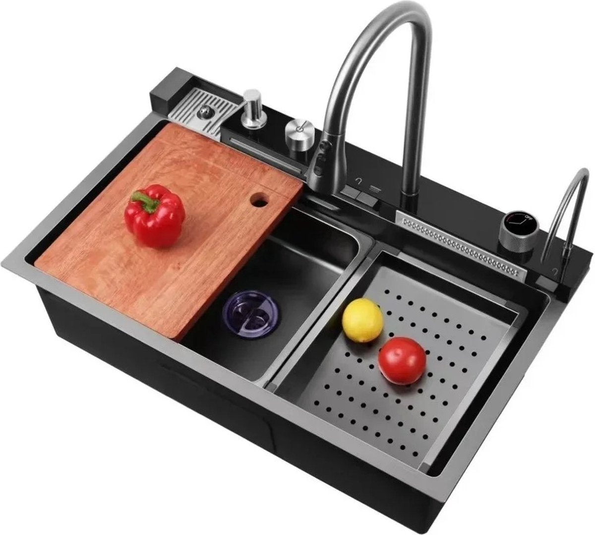 Multifunctional Sink - Kitchen sink - Multifunctional basin - Waterfall faucet - Including accessories - 75x45cm
