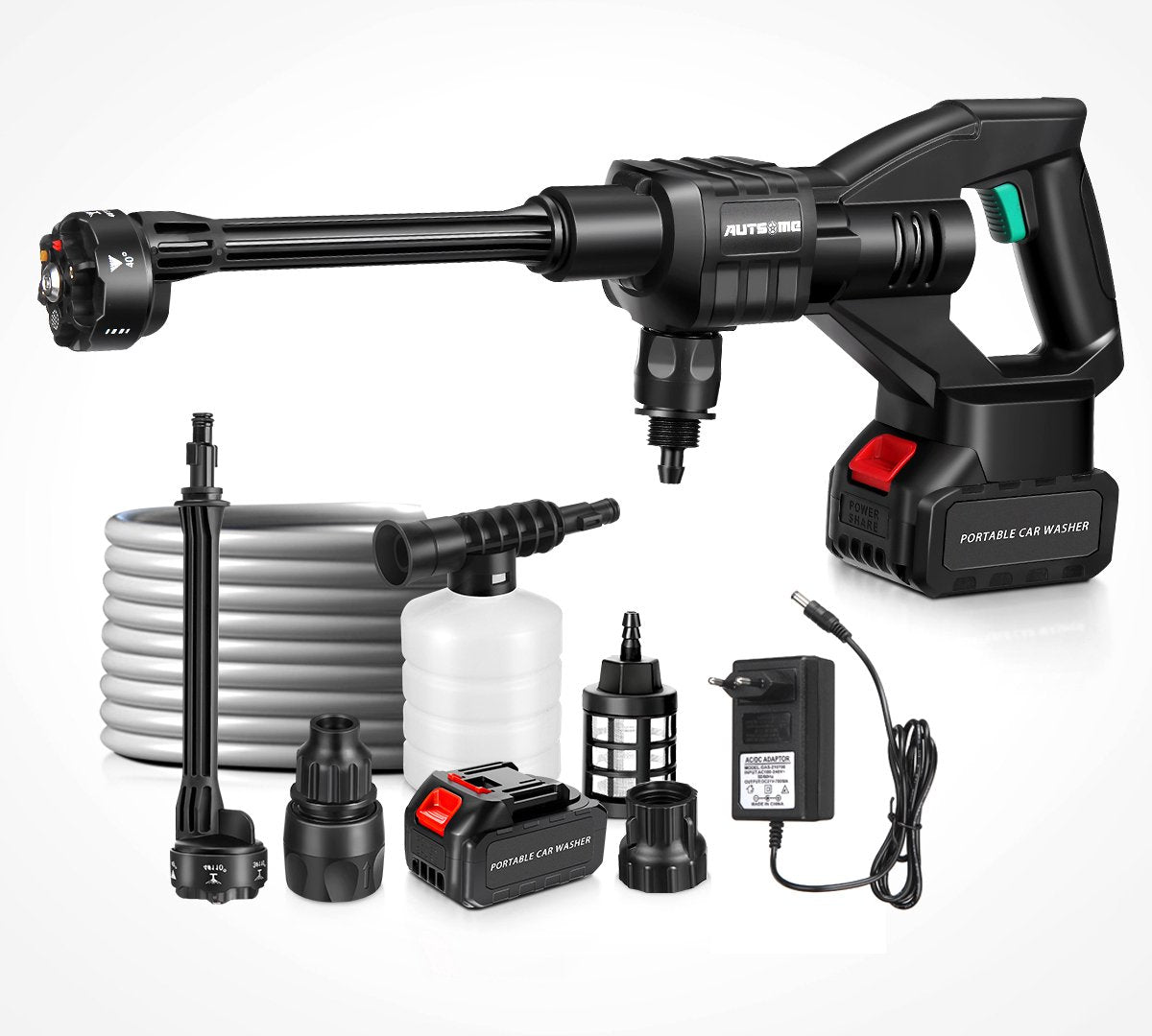 6-in-1 500W draagbare hogedrukreiniger - 21V Max 100 Bar - Autowasmachine - met 1 accu 30000 mAh