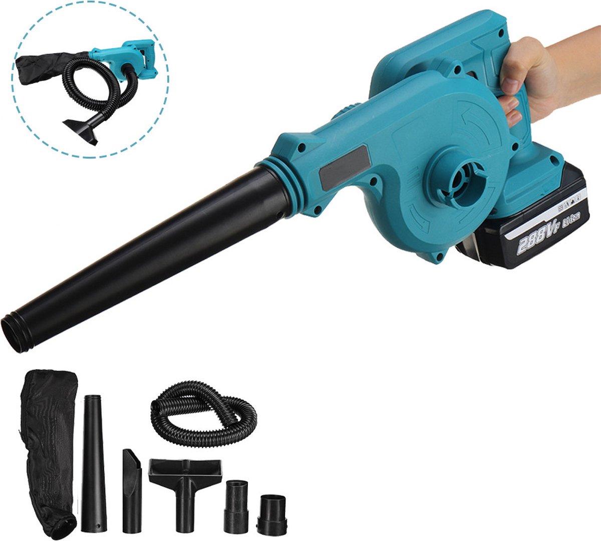2-IN-1 Elektrische Bladblazer 18V Zuiger Bladzuiger Met 2 Accu's