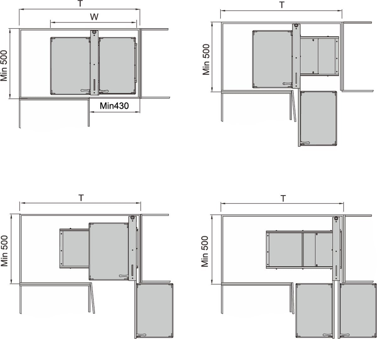 Milano Luxurious® Magic Corner - Hoek Keukenkast Organizer - Uitschuiflades - 4 plateaus, 2 niveaus - 48 x 87 x 58 cm - deurbreedte 40 cm – antraciet