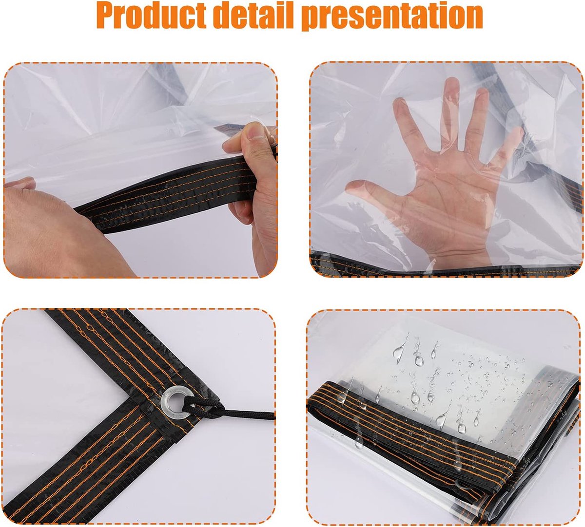 Tarpaulin, protective cover, waterproof transparent tarpaulin with eyelets and rope, washable, multifunctional tarpaulin, black waterproof rope, for covering garden furniture, 2 m x 3 m