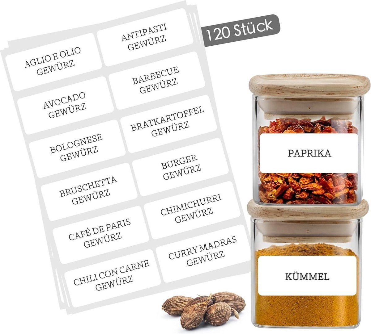 Kruidenpotjes met Stickers waterdicht zelfklevend etiketten vierkant wit 120 stuks - Celeko Kruidenetiketten Kruidenpotjes met Stickers