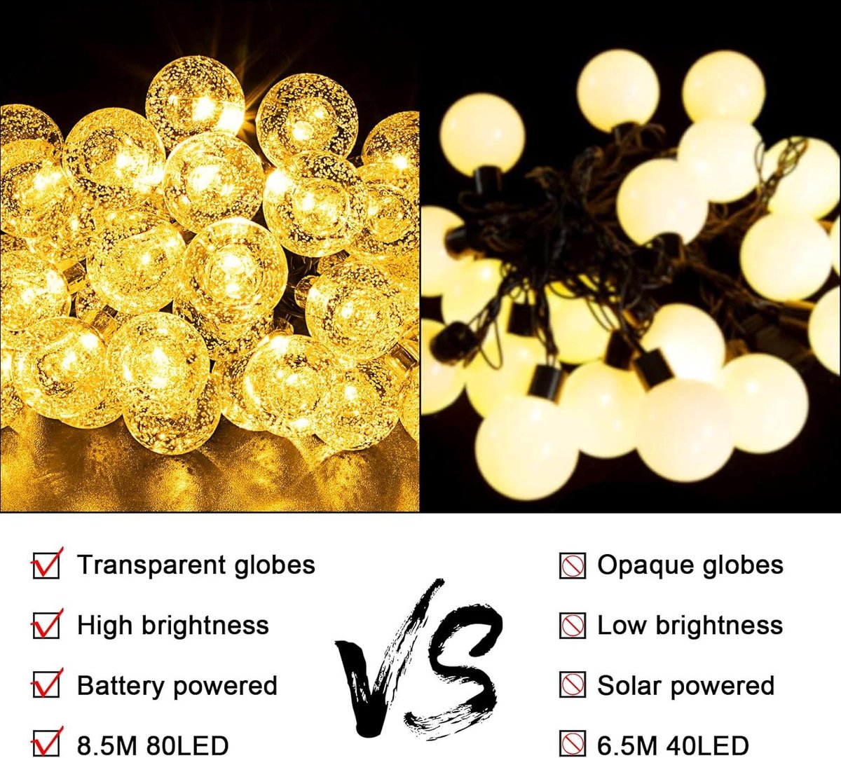 Outdoor fairy lights - 85 m 80 LEDs battery operated - 8 modes - IP67 waterproof - remote control - Halloween Christmas - garden decoration - warm white