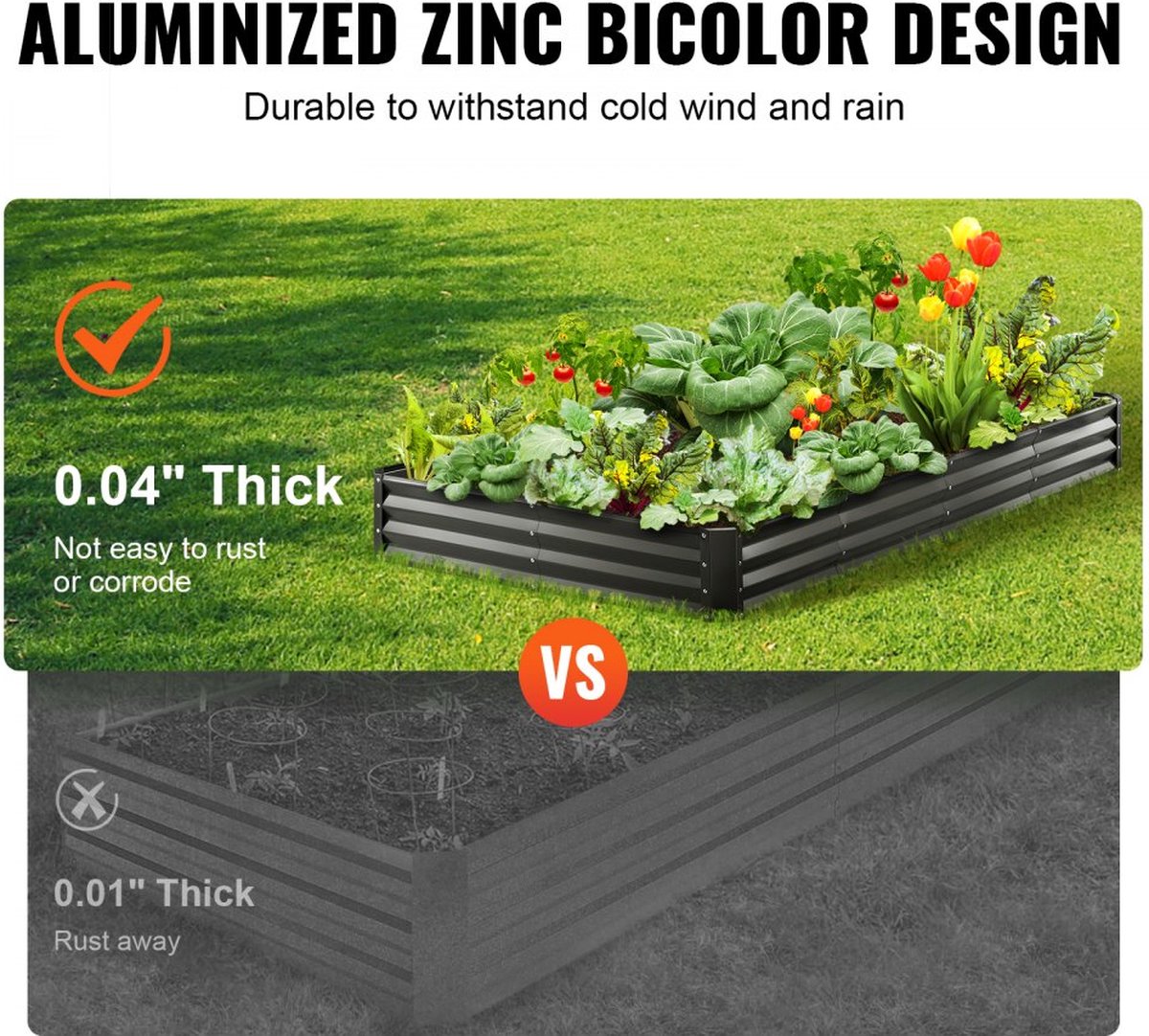 Verhoogde bloembak plantenbak tuin plantenbak terras moestuin tuinbed plantenbak donkergrijs 240x120x30cm gegalvaniseerd metaal ideaal voor het kweken van groenten fruit kruiden etc.