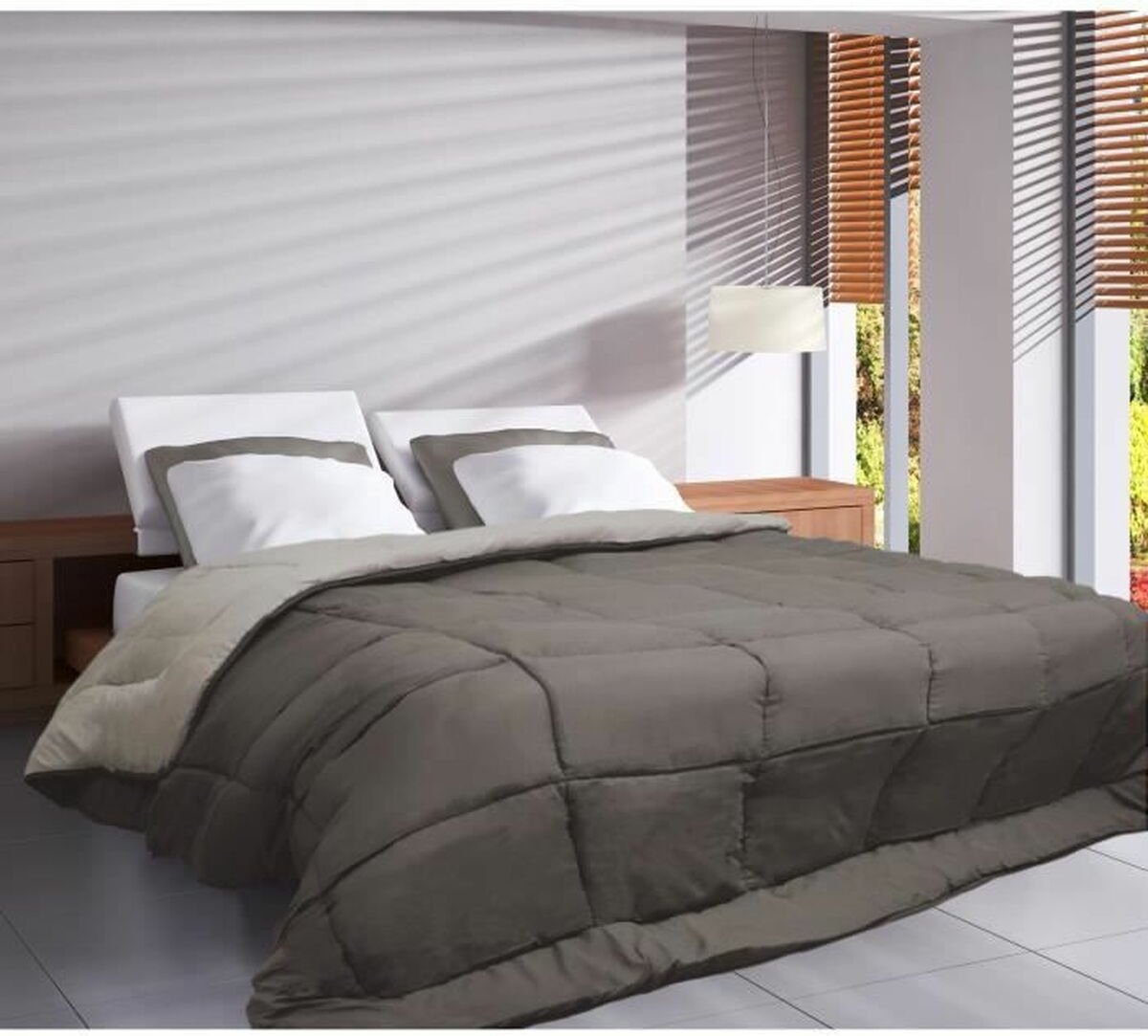 Printed Duvet Coverless Washable Without Cover Single - Taupe & Linen 140x200cm - Taupe brown - Cream beige