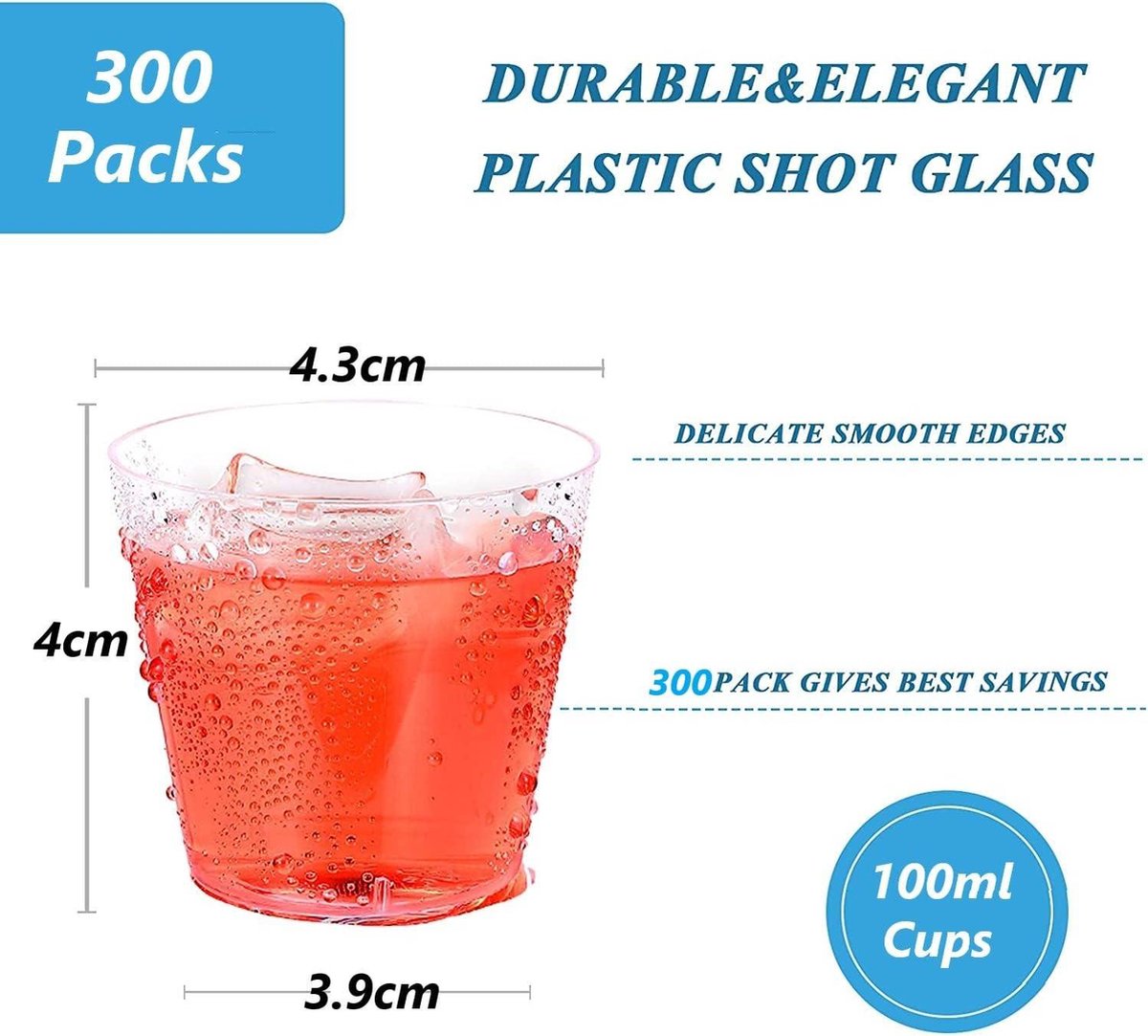 Plastic Borrelglazen 30 ml - 300 Stuks Transparante Dessertbekers - Ronde Parfait Voorgerechtskop Herbruikbaar - Whiskypudding Mousse Whisky Jello Party - Serveerschaal Bekers (43 x 4 cm) plastic wegwerp shotglaasjes
