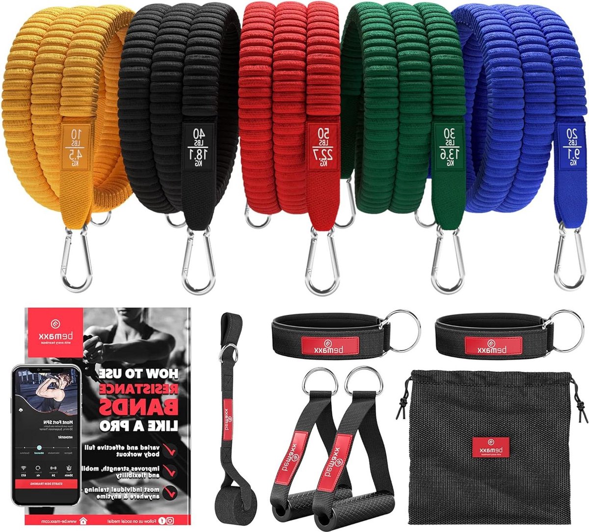 Pull up station Weerstandsbanden Fitness - Trainings eBook - Expander Tubes - Elastische Workout Power Weerstand Banden - 5 Elastiek Handvatten Deuranker Enkelbanden - Krachttraining Gym Pull up station