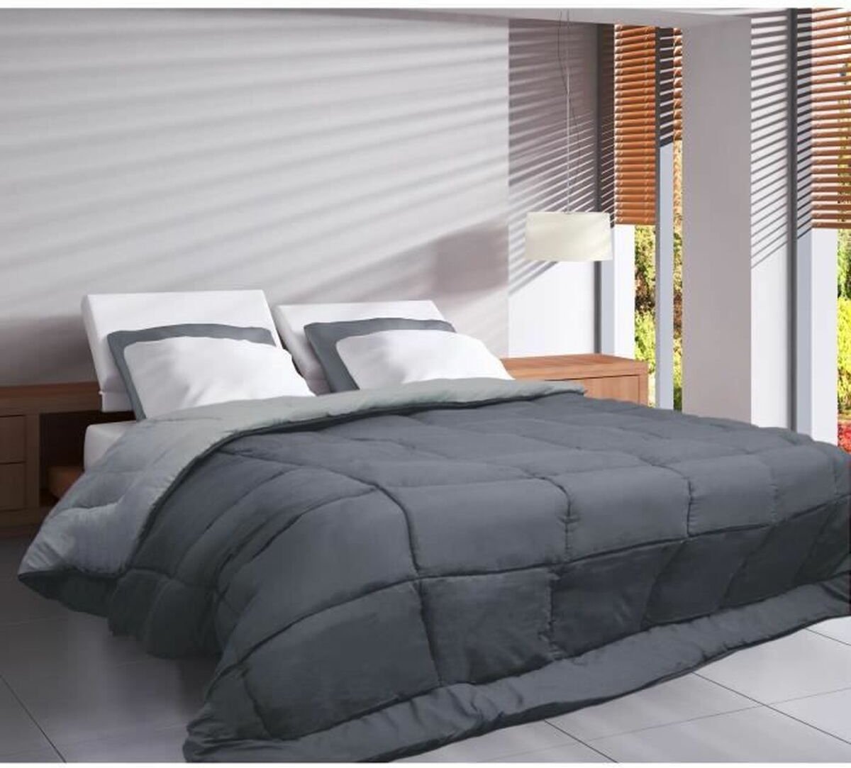 Printed Duvet Coverless Washable Without Cover King Size- Zelesta® Easybed - Dark Grey & Silver Grey 240x220cm