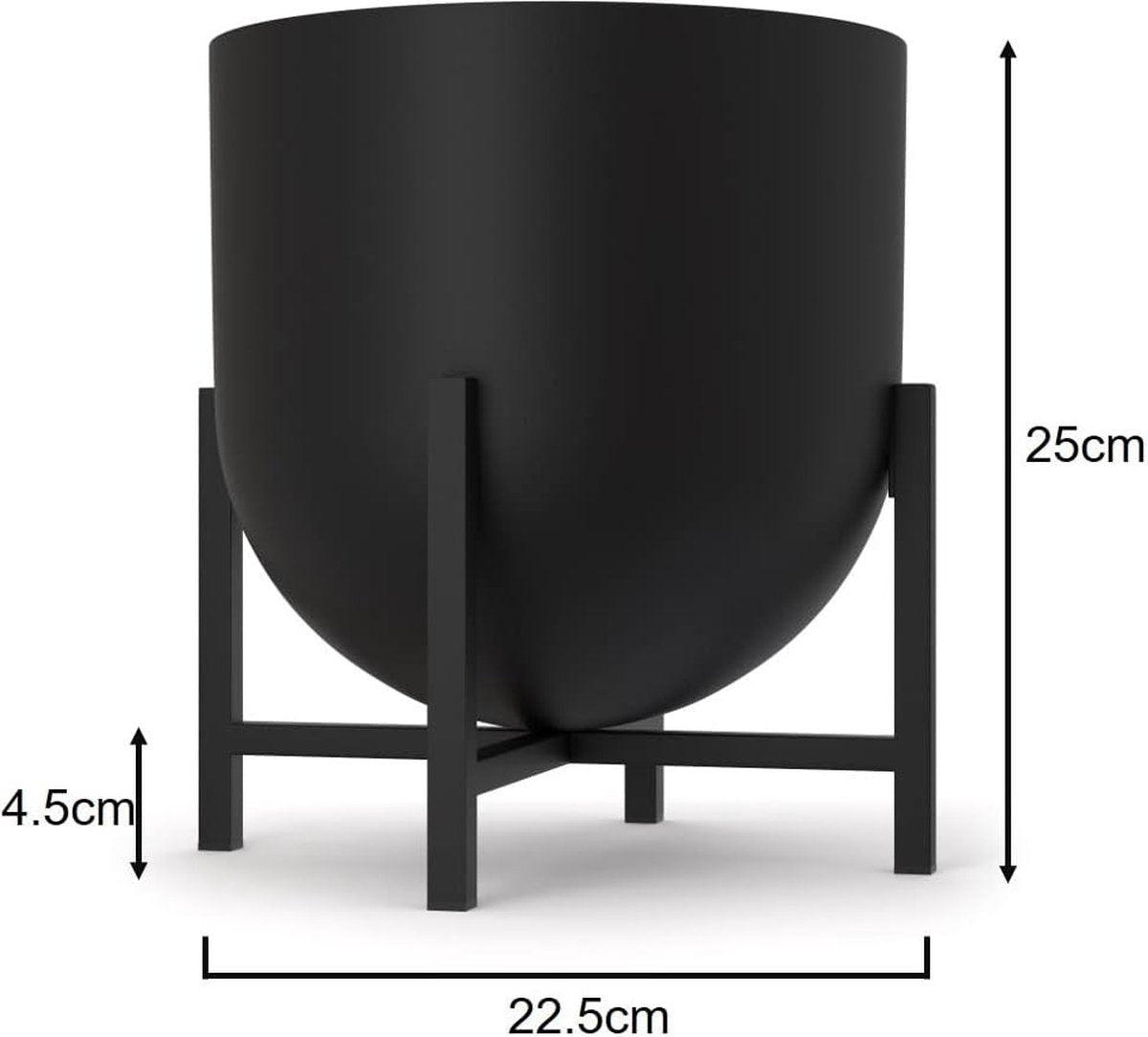 Bloempot met plantenstandaard - metalen plantenpotten voor binnen 22 cm bloempot (zwart)