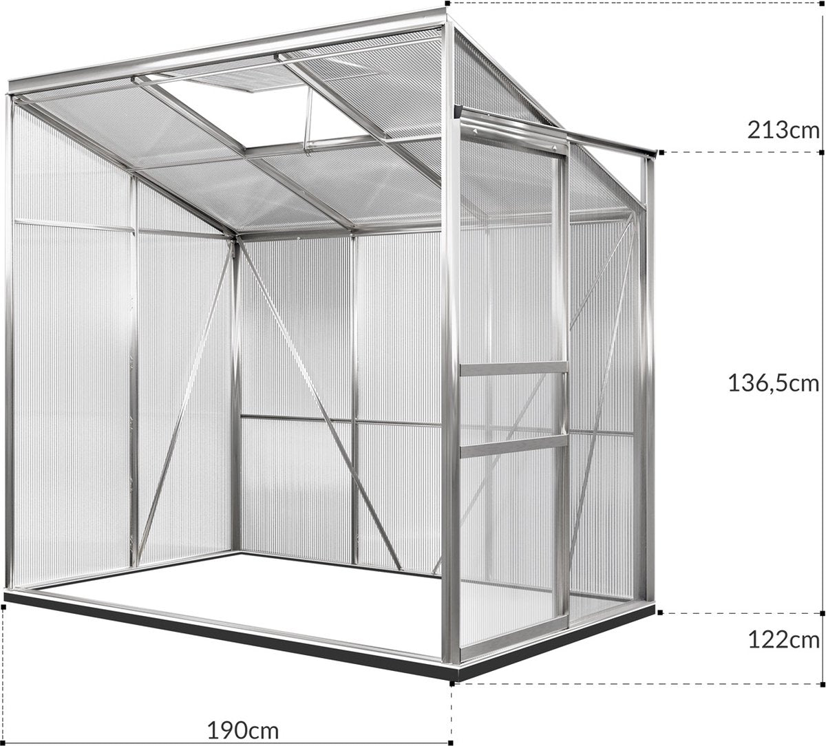 Wall-mounted greenhouse - Aluminium 190x122cm – incl. foundation