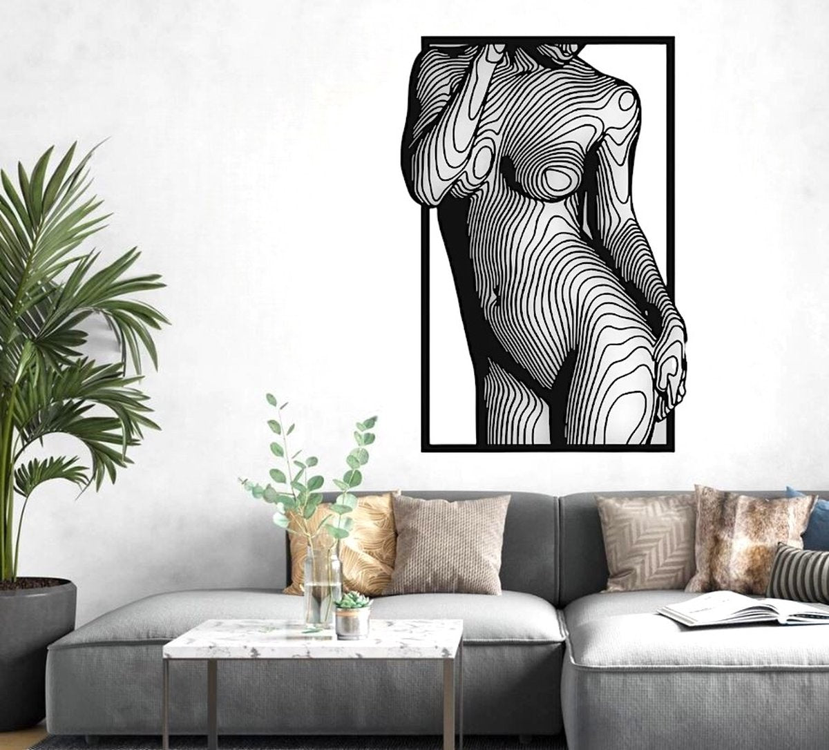 Vrouwenlichaam wanddecoratie woonkamer - Zwart - Houten kunst - Muurdecoratie - Lijntekening - Wanddecoratie - Boheems - Wandborden - Woonkamer - wanddecoratie woonkamer