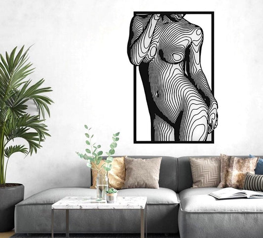 Vrouwenlichaam wanddecoratie woonkamer - Zwart - Houten kunst - Muurdecoratie - Lijntekening - Wanddecoratie - Boheems - Wandborden - Woonkamer - wanddecoratie woonkamer