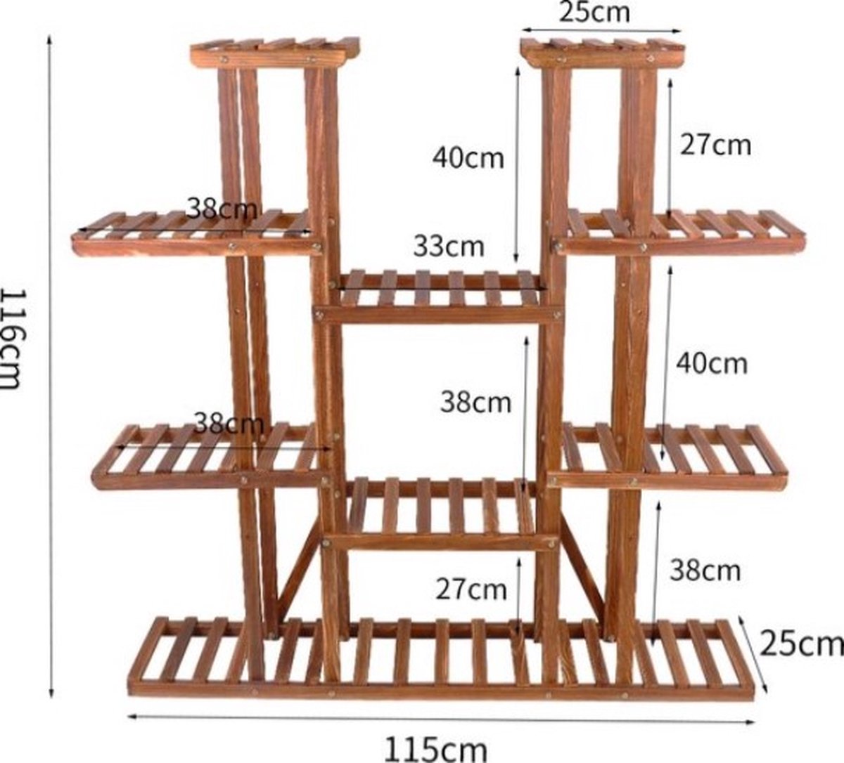 Plant standaard - Ca 10 tot 13 planten - Wandrek - Plantenrek - Tuin - Huis - Binnen & Buiten - 10 Laags - Hout
