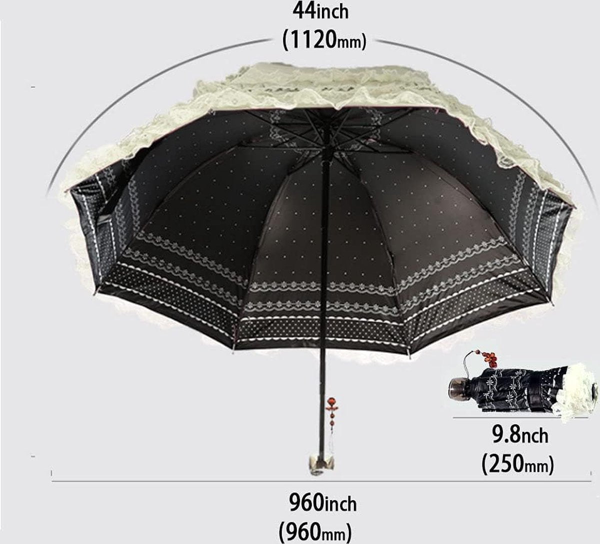 Prinses kanten vintage kanten UV-parasol opvouwbare 3D bloemen borduurwerk paraplu 3-vouwen roze, beschikbaar voor regenachtige dagen, besneeuwde dagen, zonnige dagen