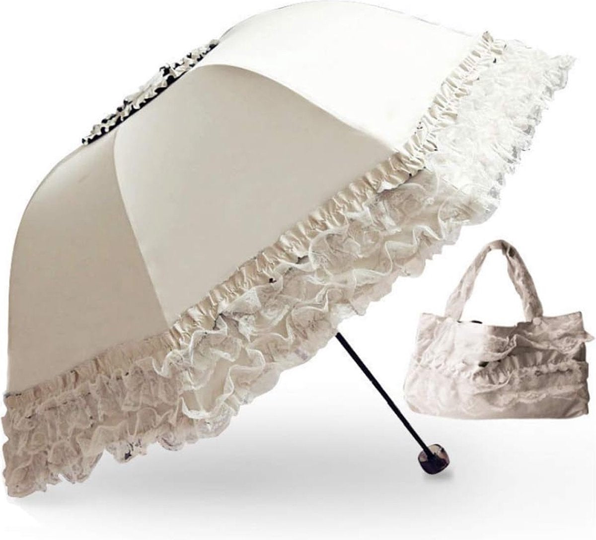 Prinses kanten vintage kanten UV-parasol opvouwbare 3D bloemen borduurwerk paraplu 3-vouwen roze, beschikbaar voor regenachtige dagen, besneeuwde dagen, zonnige dagen