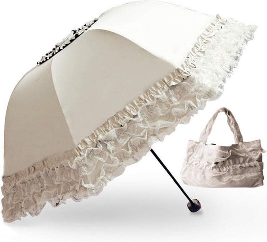 Prinses kanten vintage kanten UV-parasol opvouwbare 3D bloemen borduurwerk paraplu 3-vouwen roze, beschikbaar voor regenachtige dagen, besneeuwde dagen, zonnige dagen