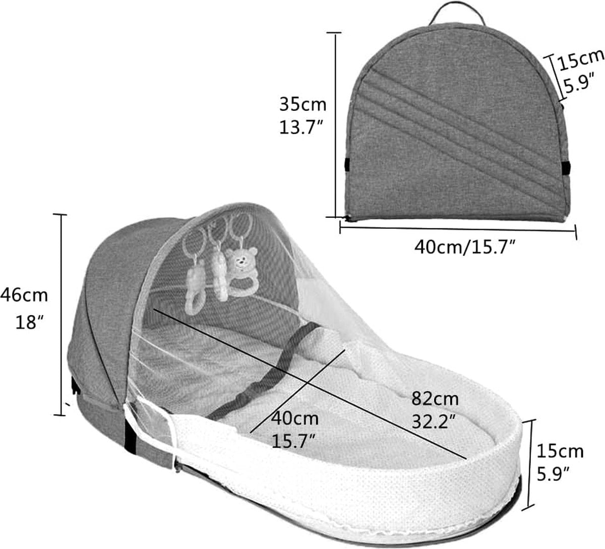 Co-sleeper - voor op Reis - Wieg - 2-in-1 opvouwbaar babybed met muggennet - Reisbed - Draagbaar reisbed - Multifunctioneel kinderbed - Knuffelnest - Muggennet - Zacht comfortabel reisbed - Wieg voor baby's en peuters