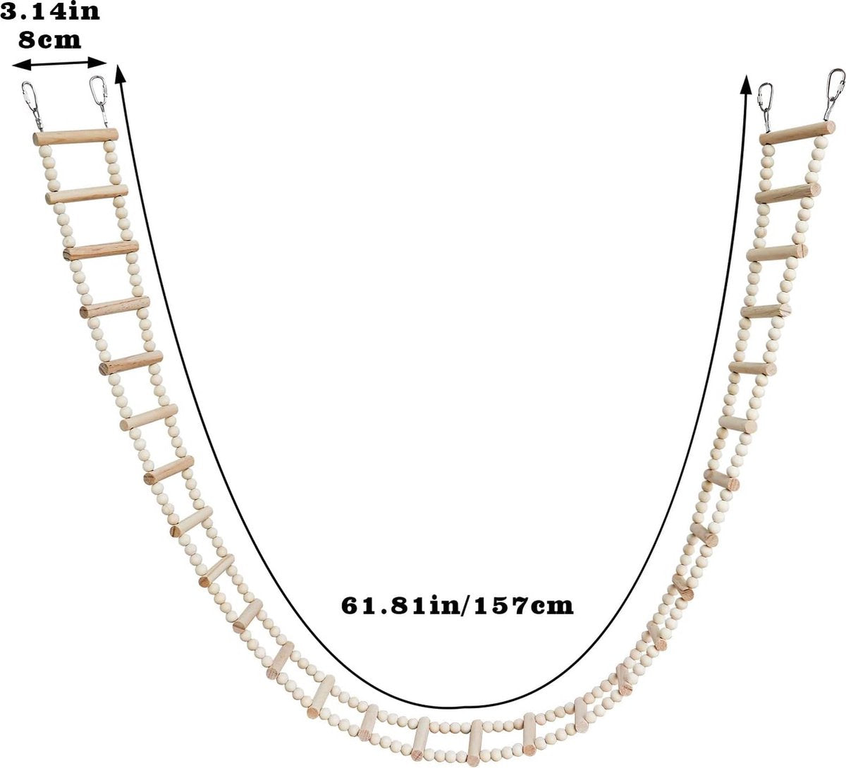 Vogelladderbrugspeelgoed, houten klimspeelgoed voor kleine dieren, vogelkooiaccessoires voor vogels papegaaien kaketoes pioenrozen Afrikaanse grijze ara's parkieten hamsters ratten (28 treden ladder) (157 cm)