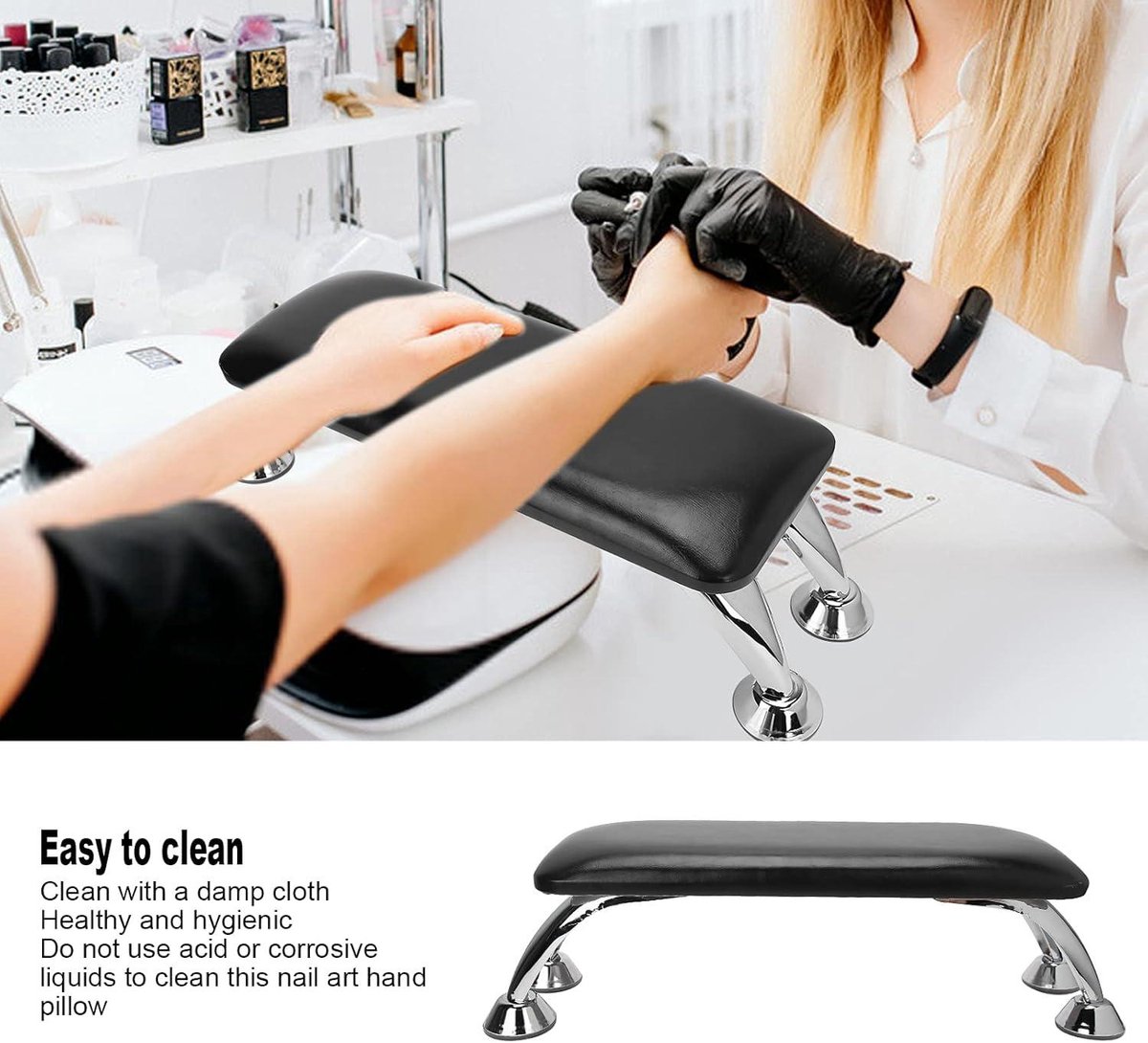Handkussen voor Nagelkunst - Manicure Armsteun Kussen met Roestvrijstalen Ondersteuning - Pu Lederen Handsteun Kussen - Voor Nagelsalon