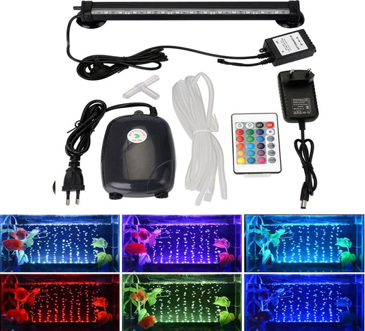 Aquarium RGB-verlichting – 9 leds – 19 cm – met mogelijkheid voor luchtbellen – Wordt geleverd zonder luchtpomp. 4 jaar garantie.