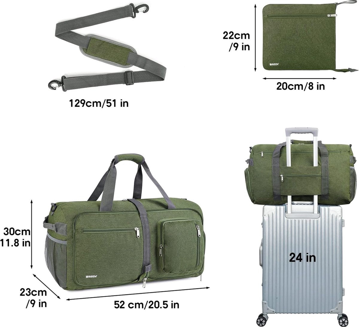Foldable travel bag, 60-100 liters, super lightweight travel bag for luggage, sports, fitness, waterproof nylon, Dark Green 40 l