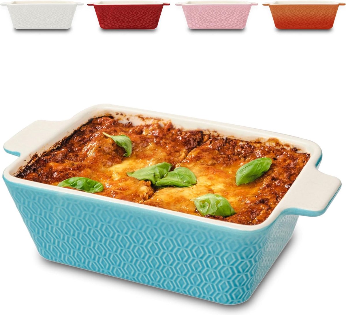 Keramische ovenschaal voor 2 personen - voor lasagne, tiramisu en ovenschotel - extra hoge rand - vierkant - blauw