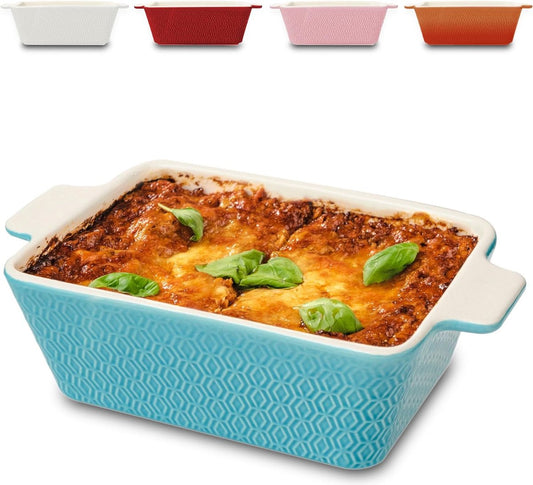 Keramische ovenschaal voor 2 personen - voor lasagne, tiramisu en ovenschotel - extra hoge rand - vierkant - blauw