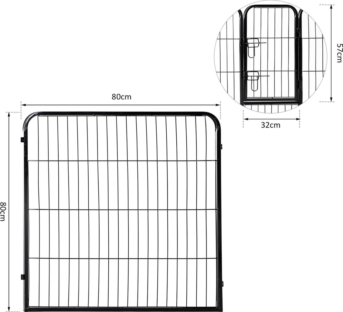 Dog run XL - Puppy run - Dog crate - Steel - 80 cm high - 640 cm circumference - Expandable