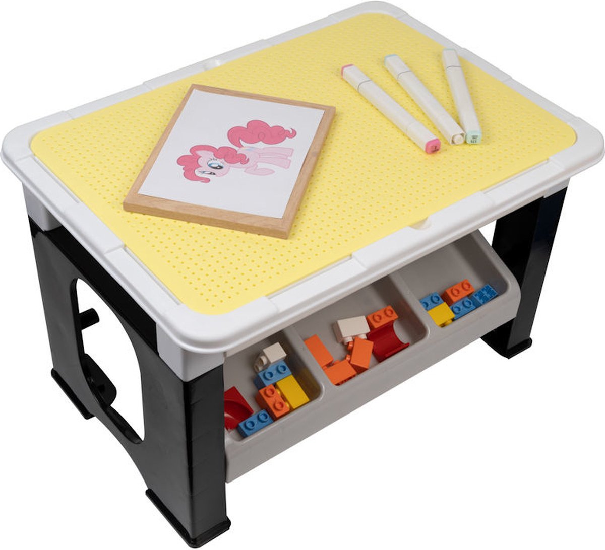 Decopatent® - Speeltafel met bouwplaat en vlakke kant. Kindertafel met 7 Opbergbakken - Bouwtafel