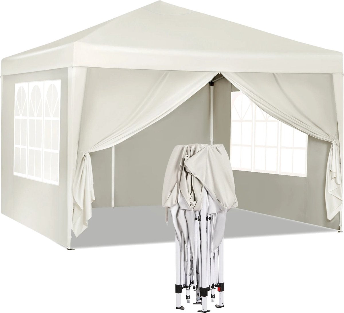 vanBoni - Partytenten - Opvouwbare Partytent - Easy Up Partytent met zijwanden - Waterdicht en Weersbestendig - 3x3 m - Beige