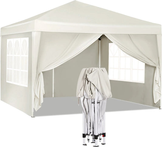 vanBoni - Partytenten - Opvouwbare Partytent - Easy Up Partytent met zijwanden - Waterdicht en Weersbestendig - 3x3 m - Beige