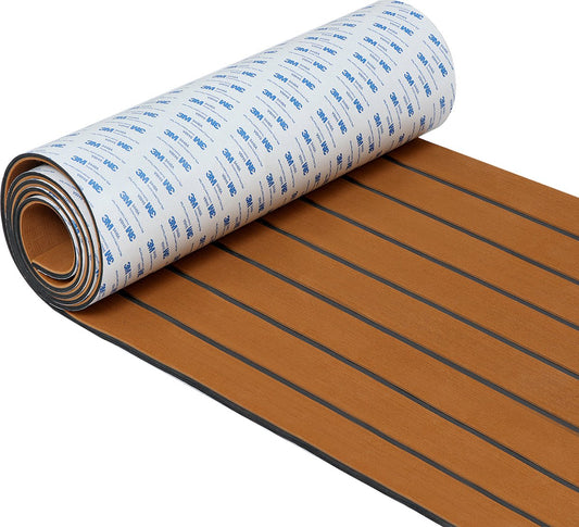Self-Adhesive Decking Mat - EVA Teak Foam Boat Mat Yacht Flooring - Washable - 238x89x0.6cm - Brown