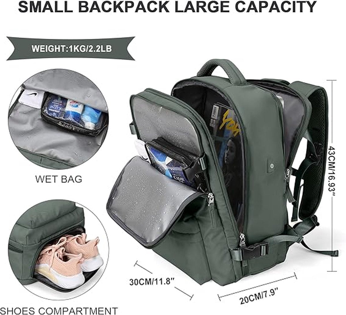 Carry-on 40x20x25 handbagage Tas onder de stoel Easyjet 45x36x20 handbagage Dames Laptop Rugzak met USB-uitgang Wandelrugzak Waterdicht Heren