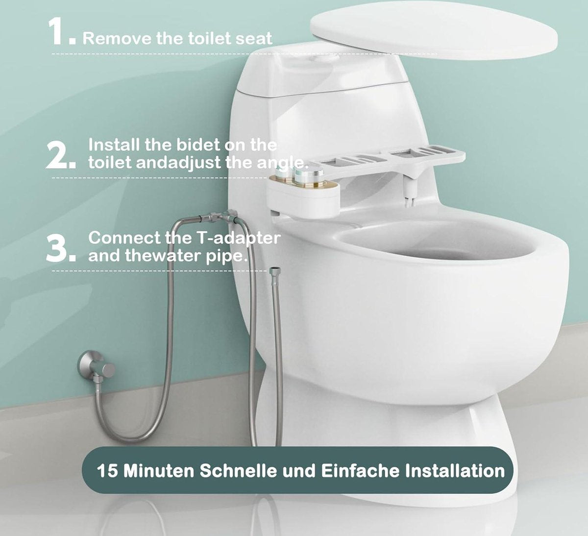 Retractable self-cleaning bidet attachment for toilet - dual nozzles - adjustable water pressure - posterior wash - warm water - hygienic - Taharet - toilet seat attachment