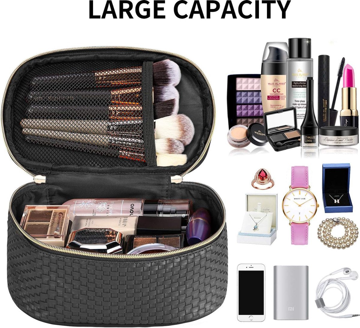 3-piece toiletry bag set for women, for travel, waterproof toiletry bag, makeup bag, black, Small