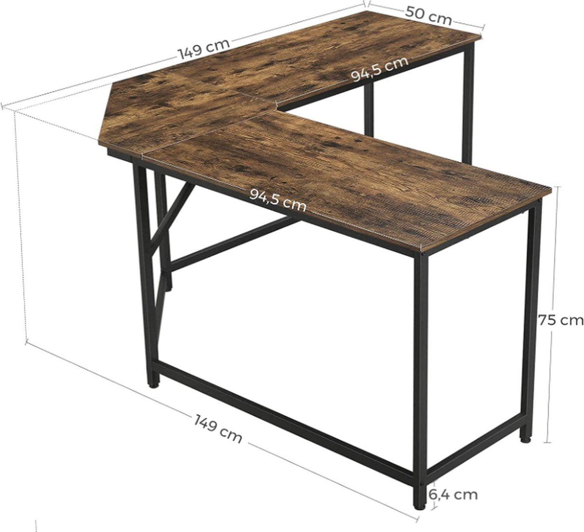 Mazazu Computerbureau - Bureau - Hoekbureau - Laptoptafel - Vintage - Hout/Metaal - Bruin/zwart - 149x50x75