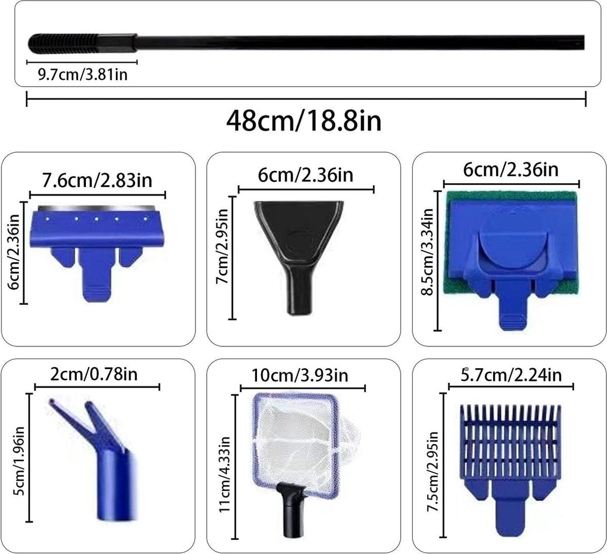 Aquarium Reinigingsset - 5 in 1 Ruitenreiniger - Aquariumaccessoire met Visnet en Algenschraper. Aquarium schoonmaken